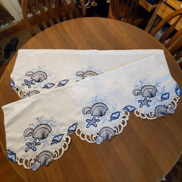 Collections ETC Window Valances Coastal Seashell Applique Embroidered Cut-Work - Picture 2 of 9